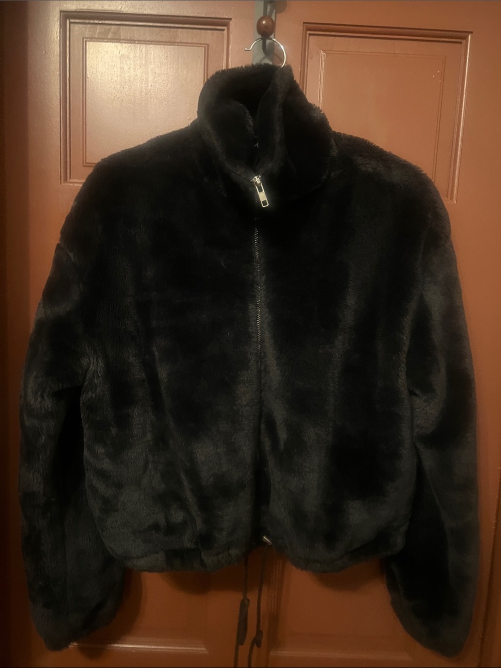 Missguided Black Faux Fur Zip-Up Teddy Jacket